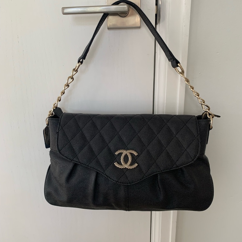 Authentic CHANEL One-of-a-Kind Black Ostrich Handbag